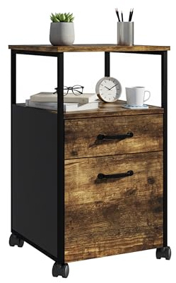 Contenedor móvil Relaxdays, 2 cajones, con archivador Colgante, diseño Industrial, HBT: 66,5 x 42 x 44 cm, marrón/Negro