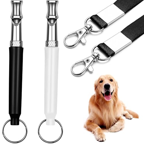 URYVAIW 2 Fischietti per Cane (Nero & Bianco), Strumento di Addestramento Ultrasonico con Cinturino 49cm, per Richiamo e Addestramento Canino