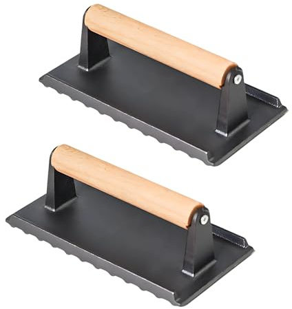 MAGIC SELECT Paket 2 Rektangulär Köttpress. Grillpress. | Gjutjärn BBQ Press. Hamburgerpress, Non-Stick. Med Trähandtag. Tryck för Smash Hamburgare.