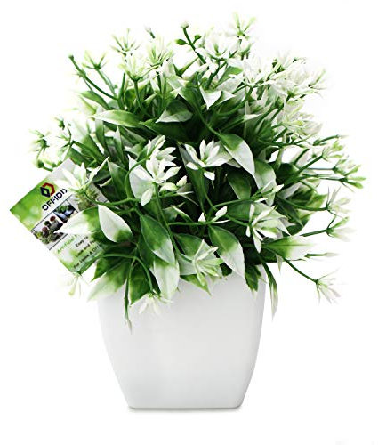 OFFIDIX Künstliche Mini-Pflanzen mit weißen quadratischen Kunststofftöpfen, Büropflanze, Formschnittsträucher, künstliche Pflanzen für Badezimmer, Hausdekorationen
