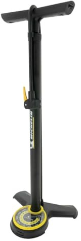 MICHELIN - Pompe à Pied Acier avec manomètre - Gonflage précis pour VTT, VTC, VAE, Ville et Enfant - Compatible valves Schrader, Presta, Dunlop - Pression Max 11 bar/160 PSI