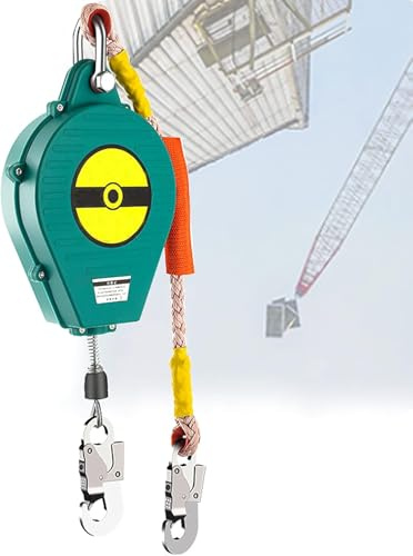 shengyi-10 m Antichute a Rappel Automatique,Harnais de Securite Anti Chute Professionnel pour Toiture et D’échafaudage,Ligne de Vie Auto-Rétractable avec Corde de Sécurité Ignifuge,Charge:150Kg