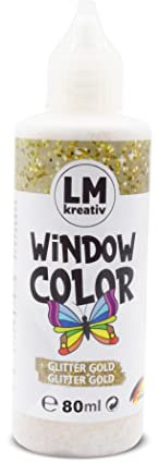 LM Window Color 80ml - Glitter Gold - Fenster-Farben zum Basteln & Malen. Für wieder abziehbare Deko Fensterbilder im Kinderzimmer, auf Flaschen, Spiegel oder Fliesen. Fensterfarben Lösemittelfrei