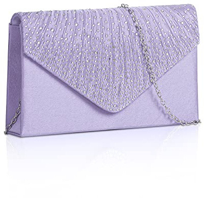 NiCoLa Women's Clutch Bag Lilac Envelope Clutch Bag, Evening Clutch Bag Shoulder Bags for Women, Satin Clutch Bags with Detachable Chain Strap for Wedding Prom Party