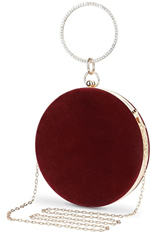 Selighting Bolsos de noche elegantes de terciopelo redondo para mujer, bolso de mano formal de novia, boda, bolso de fiesta de cóctel, bolsos de fiesta, Burgundy