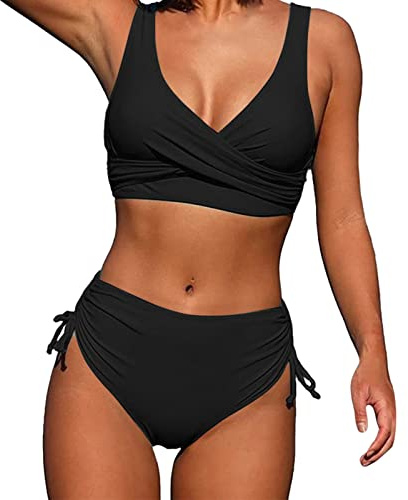 Bikinis Mujer 2023 con Aros Sin Relleno Bandeau para Mujer Braga Alta Rayas Purpurina Bikini Traje de baño Push Up Cintura Alta Bañadores Mujer Brasileño Conjuntos de Baño de Playa Deportivo