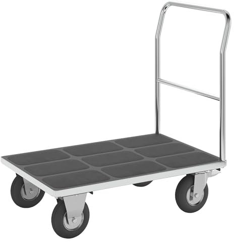 eurokraft | Plattformwagen | Rohrschiebebügel | Luftreifen | LxB 1050 x 700 mm | verzinkt