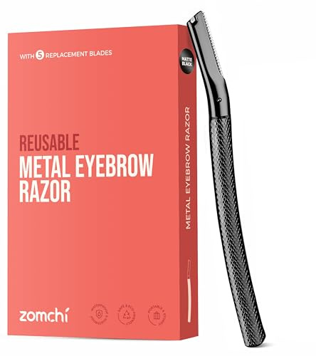 Augenbrauen Rasierer, Wiederverwendbare Gesichtsrasierer für Männer & Frauen, Edelstahl Augenbrauen Trimmer Shaper mit Präzisionsabdeckung, Dermaplaning Tool, Gesichtsrasierer mit 6 Klingen (Schwarz)