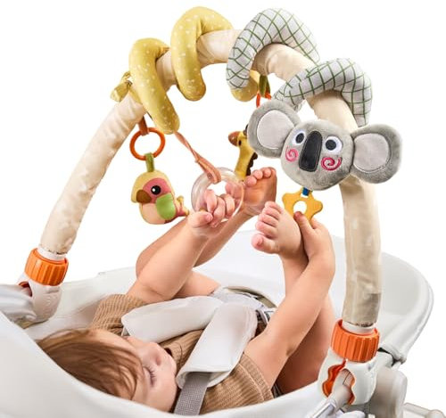 TUMAMA 2-in-1 Spielbogen Mit Baby Kinderwagen Spirale Spielzeug ab 0 3 6 9 12 Monate, Clip Auf Activity Spirale für Bett & Autositz, Plüschtier Auto babyschale Spielzeug Rücksitz Mit Beißring Rasseln