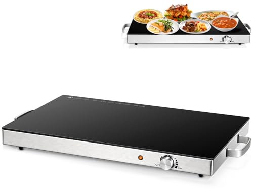 TANGZON Electric Food Warming Tray, Large Hot Plate Buffet Server with Adjustable Temperature, Cool Touch Handles & Non-Slip Feet, Stainless Steel Plate Chafer Warmer (300W, 0-110℃)