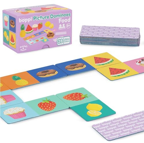 boppi Dominoes Set Picture Game for Toddlers - Colourful Food Themed Montessori/STEM Dominoes For Children Travel Game - Games for 3 Year Olds and Up
