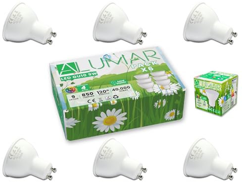 Confezione da 6 lampadine LED GU10 da 9 W, luce calda 3500 K, 850 lumen (equivalente a 80 W), lampadine a risparmio energetico, angolo di fascio di 120°, CRI 80, senza sfarfallio, per casa, ufficio,
