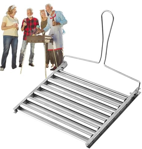 Hot Dog Roller, BBQ Hot Dog Griller, Edelstahl Hot Dog Roller Grillrost von BBQ, Abnehmbarer Hot Dog Rollenhalter mit Aufhängung, Hot Dog Rollkorb zum Grillen, für Camping Grillzubehör