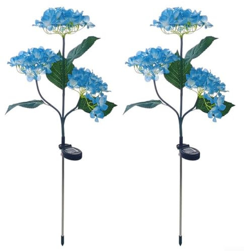 SPORTARC Lot de 2 lampes solaires hortensia élégantes pour jardin, améliorez votre décoration extérieure avec l'énergie (bleu)
