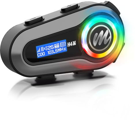 Moman Motorrad Helm Headset, H4M mit【LCD Bildschirm & 6 EQ-Modus】 Motorcycle Helmet Kopfhörer Motorradhelm 5.3 Chip für eine Person mit HiFi Stereo FM Radio AI Sprachassistent IPX6 Wasserdicht