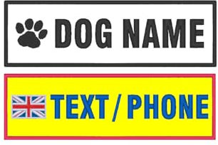 Two Embroidered Customisable Name Made for Label Vests/Harnesses Hook Fastening Patch, Dog Label, Name, Identification, 2X Durable and Wear-Resistant Embroidered Patches (Custom Colour, Large)