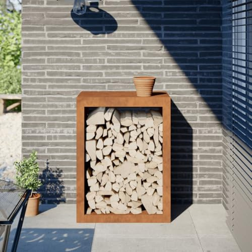 Xichuzi Brennholzregal 60x40x80 cm Cortenstahl, Kaminholzregal Aussen, Holzstapelhilfe, Carport, Sichtschutz Garten, Kaminholzregale - 851002