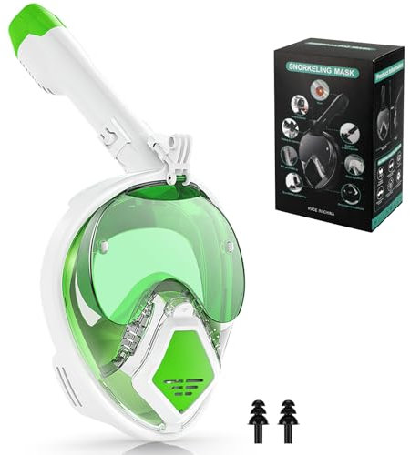 Zikenis Schnorchelmaske, Tauchmaske Vollmaske, Anti-Fog CO2-Sicher Schnorchelausrüstung,für Jugendliche Und Erwachsene, Schnorchelset Alternative(Weiß/Grün) (L-XL)