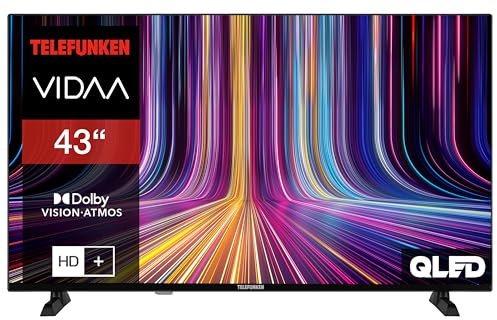 Telefunken QLED Fernseher 43 Zoll Smart TV VIDAA QU43VP750S 4K Fernseher UHD, HDR TV mit Dolby Vision, Dolby Atmos, Triple-Tuner und 6 Monate HD+ inkl., LED TV schwarz