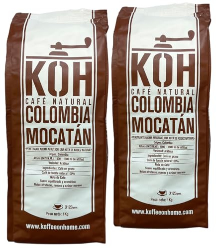 KoffeeONHOME Café Colombia Mocatán en Grano Arábica Tueste Natural 2 x1 kg - 2 kg