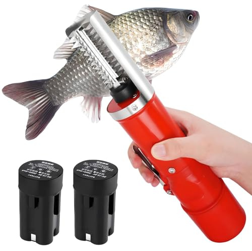 Removedor eléctrico de escamas de pescado, báscula de pescado inalámbrica con 2 baterías y 2 cabezales de corte, recargable e impermeable, para deslagger y limpiar rápida y fácilmente la piel de los