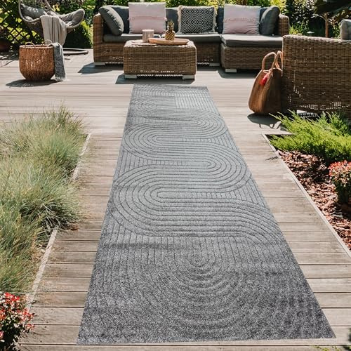 Teppich-Traum In- & Outdoor Teppich Bogenmuster Anthrazit 80x250 cm