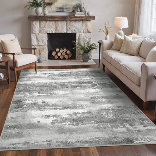BEIMO Large Washable Rugs Living Room 160x230cm, Abstract Area Rugs for Bedroom Soft Short Pile, Machine Washable Rug Non-Slip Rugs for Living Room, Dining Room, Grey & White