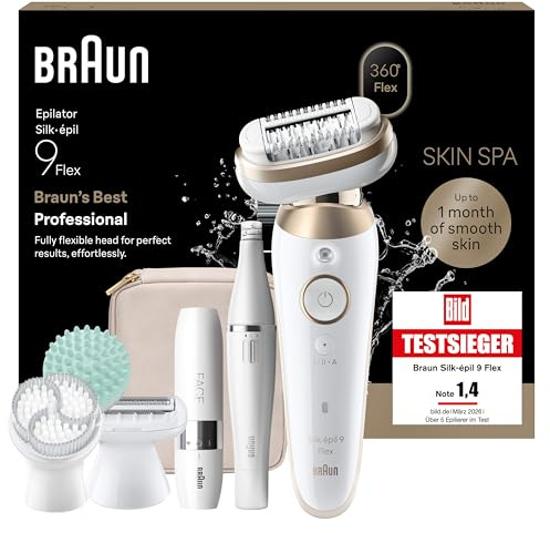 Braun Silk Epil 9 Flex SkinSpa Epilatore Elettrico Donna Testina Flessibile 360°, Epilazione Semplice, Rasoio Elettrico Donna, Pelle Liscia, Wet&Dry, Con Epilatore Viso FaceSpa E Mini Depilatore Viso