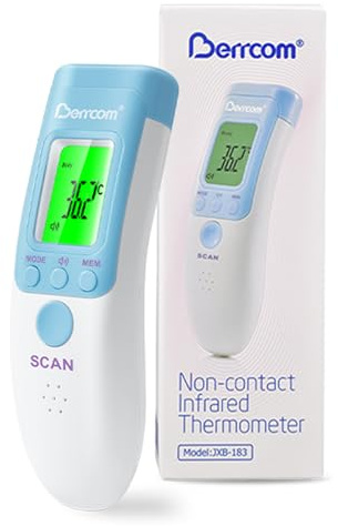 Berrcom Febertermometer kontaktlös panntermometer för spädbarn infraröd digital medicinsk termometer med feberalarm, °C/°F brytare, LCD-display