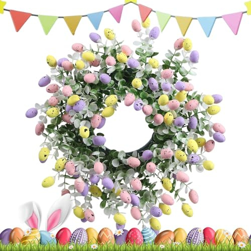 Genérico Corona De Pascua para Puerta De | Corona De Huevos De Pascua Artificiales De 38 Cm | Guirnalda Decorativa Multiusos | Coronas Navideñas con Huevos De Colores para La Puerta Principal