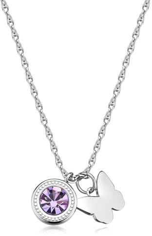 S'Agapõ Collana Donna in Acciaio e Cristalli con Simbolo Farfalla | Collezione Lucky Light - SKT57
