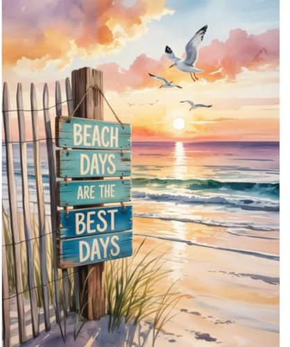 Paint by Numbers for Adults, Beach Sunset Canvas Painting Kit, 16 x 20 Inch | Coastal DIY Acrylic Painting Kit for Beginners, Stress Relief, Craft Kit, Unframed, Beach Home Decor, Creative Gift