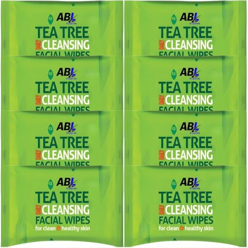 Tea Tree Daily Cleansing Facial Wipes Multipack – 8 x 20 (160 Wipes Total) – 100% Biodegradable, Antibacterial Face & Eye Makeup Remover – Sensitive Skin, Travel Wet Wipes, Tea Tree Oil Cleansing Wipe