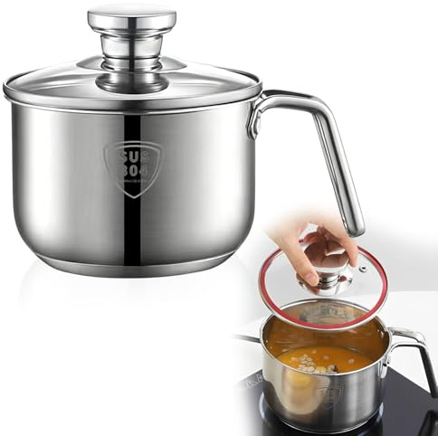 Nimblyne Olla para leche de inducción de acero inoxidable: 2,4 l, mini cazo de leche de 18 cm, preparación de alimentos para bebés para leche y papillas (acero 304/11 cm de profundidad)