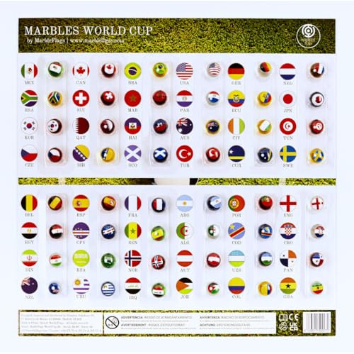 MARBLEFLAGS Collezione 48 Biglie con Bandiere della Coppa del Mondo 2026, Ideali per Circuiti di Biglie e MarbleRun, 16 mm