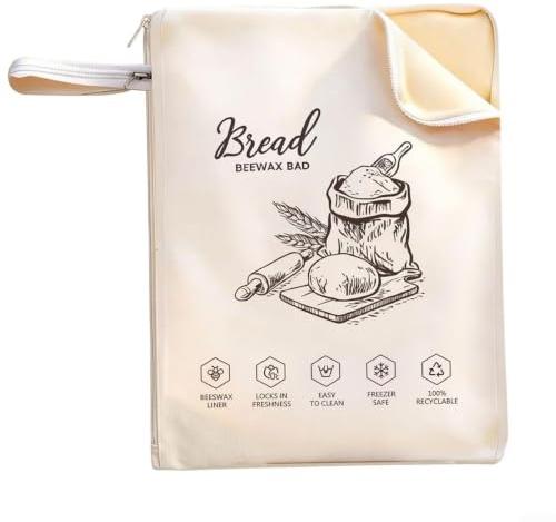 1 paquete de bolsas reutilizables de cera de abeja, bolsas de almacenamiento de alimentos de lino y algodón con asa de hebilla para masa madre casera, mantiene la costra fresca, lavable y ecológico