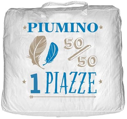 Tata Home Piumino Singolo Invernale Piuma d'Oca Peso 320 gr/mq Piumone Letto 50% Piumino 50% Piuma Tessuto in 100% Cotone Misura 1 Piazza cm 155x200 Colore Bianco Mod. WinterOne