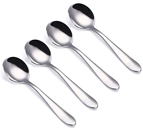 VANRA 4-Piece Bambini Cucchiai Rotondi in Acciaio Inox Bambini Cena Cucchiai Bambino Argento Posate Set 14,7 cm (4 cucchiai rotondi)