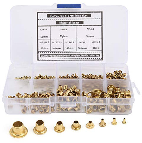 Matériel oeillets Rivet, 650 pièces œillets en laiton Rivets creux en métal boutonnière Kit de classification accessoires matériels