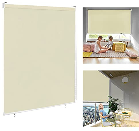 YARDIN Estor enrollable opaco, para exteriores, protección UV y sombra, para proteger la privacidad, para balcón, terraza y jardín, color beige, 180 x 240 cm