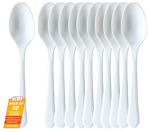 PRICE BEATER Reusable Spoons (Clear) – Pack of 50 | for Indoor and Outdoor Parties