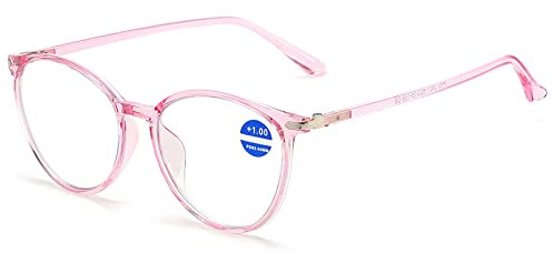 Lanomi Mode Katzenauge Lesebrille mit Blaulichtfilter Damen Herren TR90 Große Rahmen Computer Lesehilfe Sehhilfe Oval Brille Rosa Brillen 2.5