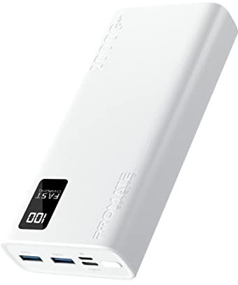 Bolt-20Pro Powerbank Ultra-Slim, 20.000 mAh, 3-in-1, zwei USB-A-Anschlüsse, USB-C-Anschluss, 10 W, intelligentes LED-Display, Mehrfachschutz, Weiß