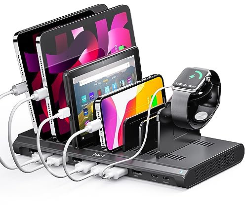Alxum 120W Station de Charge USB C Multi-appareils avec QC 3.0 Charge Rapide,10 Ports USB Multi Station de Chargement avec PD 45W& USB C 15W pour Tablette,Kindle,iPhone