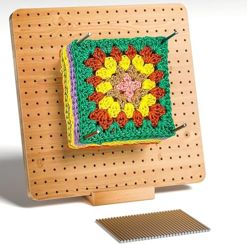 Large Crochet Blocking Board, 29x29cm (11.4 ×11.4inch) Wooden Crochet Blocking Board and 30 Pins, Blocking Boards for Crochet and Knitting Projects, Crochet Frame Blocking Mats
