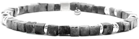 Nato Cuff – 925 sterling silver armband – fyrkantiga larvikitepärlor halvädelstenar – män och kvinnor smycken handgjorda i Frankrike, Medium 17cm, Sterlingsilver, Labradorit