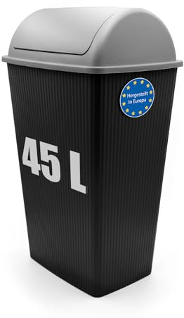 BigDean Mülleimer mit Schwingdeckel 45 L Anthrazit – Abfalleimer für die Küche & Büro – Müllbehälter aus robustem & geruchsdichtem Kunststoff – Made in Europe