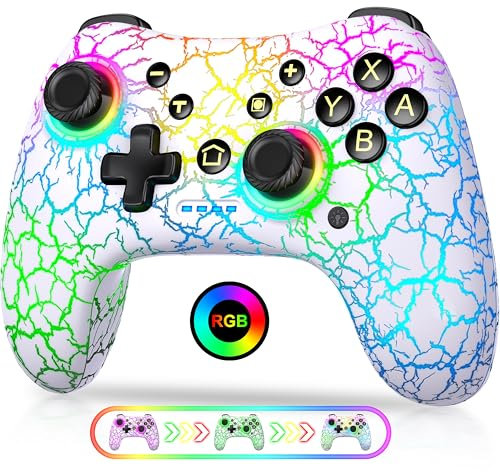 HASACOOL Wireless Switch Pro Controller for Switch/Lite/OLED/iOS/Android, Wired PC Gaming Controller with Cool LED Light, Turbo, 6-Axis Gyro, Vibration