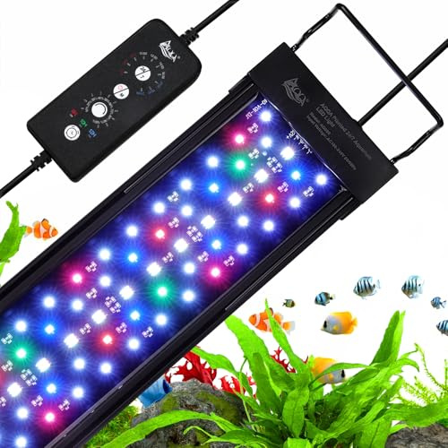 AQQA Luz de acuario LED, 30W espectro completo 24/7 modo pecera luz LED, temporizador ajustable brillo acuario iluminación, luz de plantas acuario con función de memoria y soporte expandible, para 80