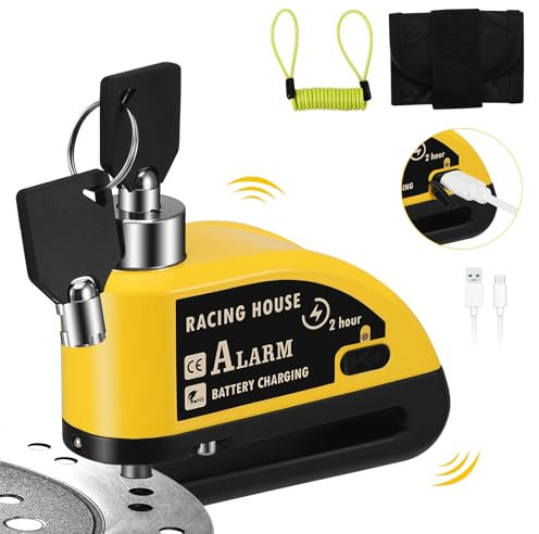 Aofesel Bremsscheibenschloss für Motorrad, Schnellladung, Alarm 110 dB, wasserdicht, System mit Rückruf und Tasche, für Motorrad, Fahrrad, Moped, Vespa